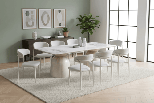 طاولات طعام سيراميك ابيض بمقاسات متعدده