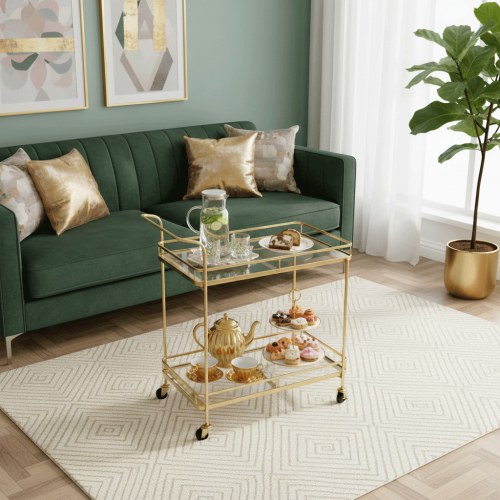 عربة تقديم لون ذهبي 3 رفوف