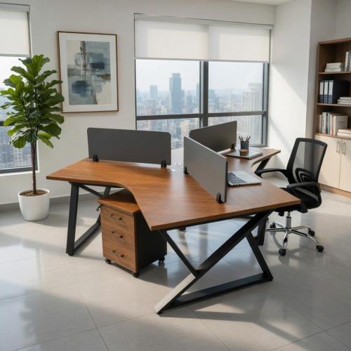 مجموعة مكاتب عمل مشتركة ثلاثية (Workstation) بتصمي...