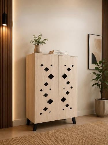 خزانة أحذية خشبية ببابين بنقش معينات أنيق