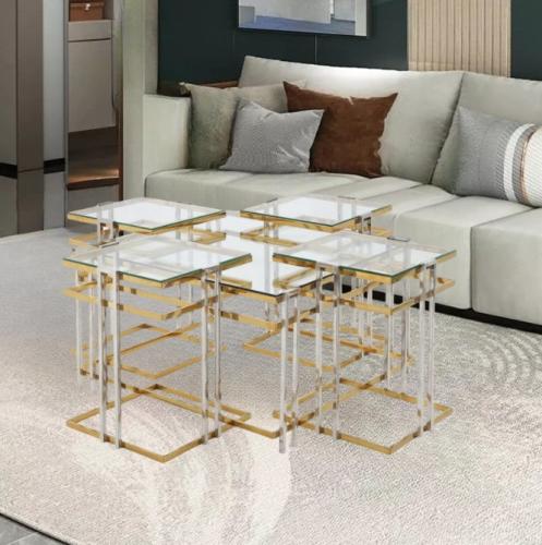 طقم طاولات قهوة استيل زجاج بتصميم عصري 4+1
