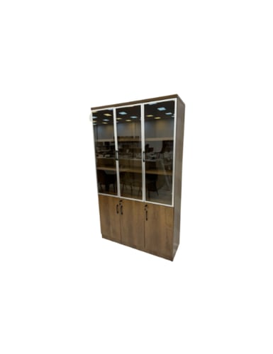 دولاب تخزين مكتبي بثلاثة أبواب زجاج وخشب