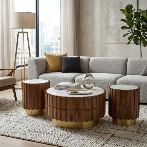 طقم طاولات خدمة هندي 2+1 خشب مع رخام