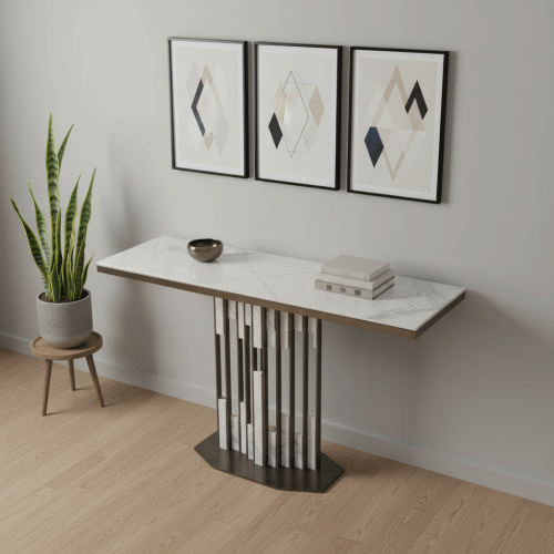 كنسول سيراميك واستيل لون رمادي فاتح