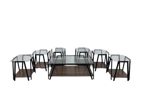 طقم طاولات خدمه زجاج مع خشب 6+1