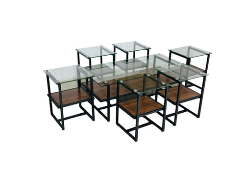 طقم طاولات خدمة خشب وزجاج متعدد الاستخدامات