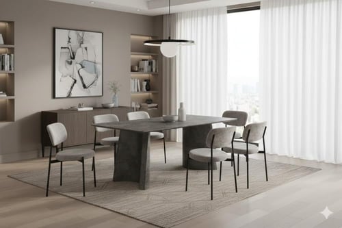 طاولة طعام خشب فاخرة بتصميم عصري لون رمادى