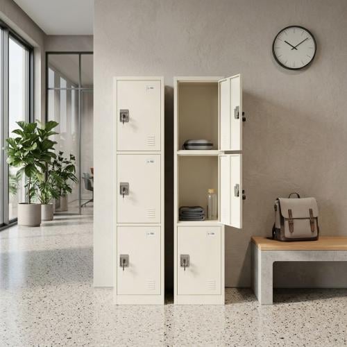 دولاب لوكر حديدي بعده مقاسات لون كريمى