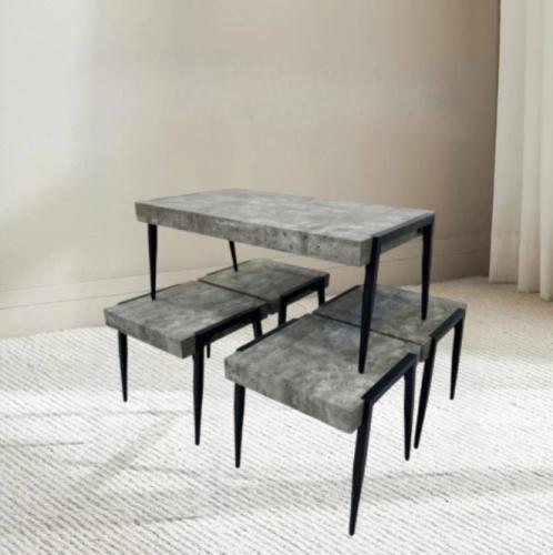 طقم طاولات خدمة 4+1 لون رمادي