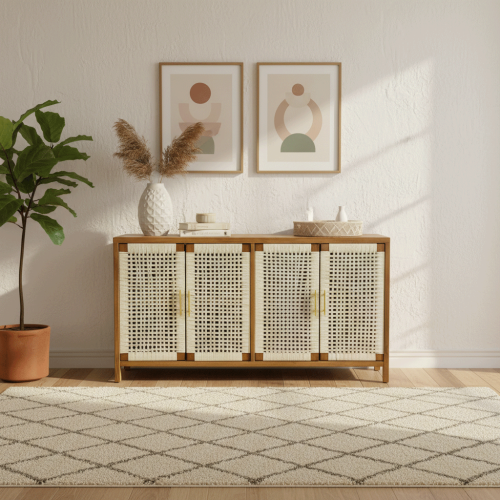 بوفيه خشب 4 أبواب بتصميم فريد ومميز 160سم