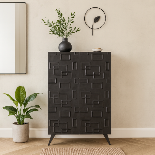 دولاب احذية 2 باب اسود مع رمادي