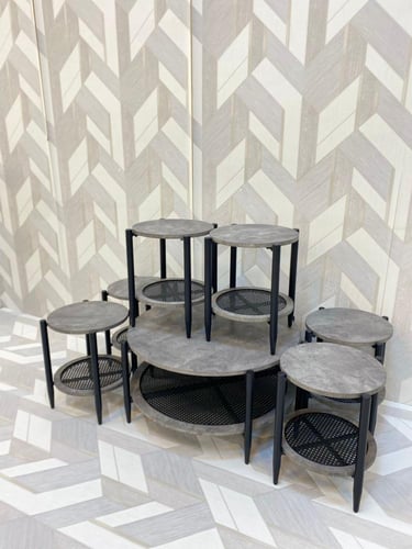 طقم طاولات خدمه 6+1خشب لون رمادي