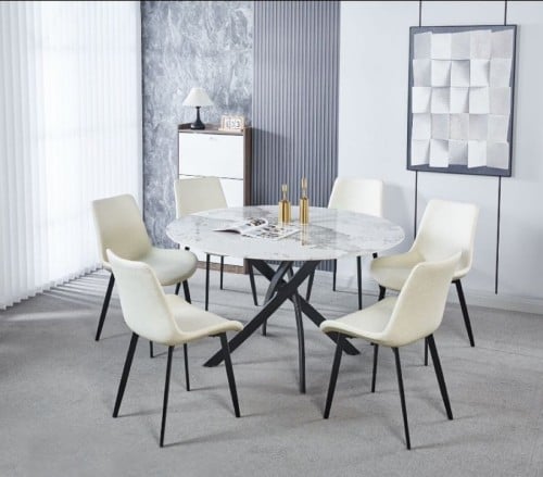 طاوله طعام سيراميك دائريه 6 كرسي