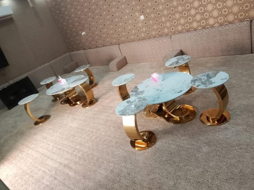 طقم طاولات خدمه استيل و سيراميك 4+1