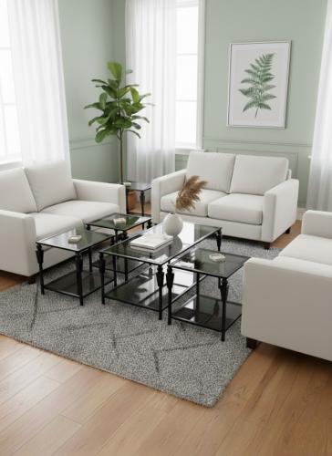 طقم طاولات خدمة 5 قطع بأرفف تخزين