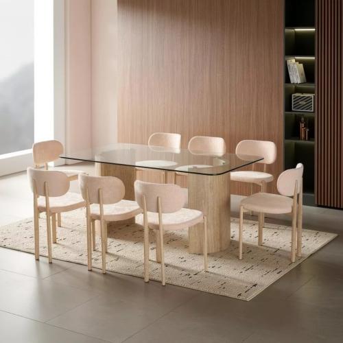 طاوله طعام بلمسه فاخره وسطح زجاجى مميز