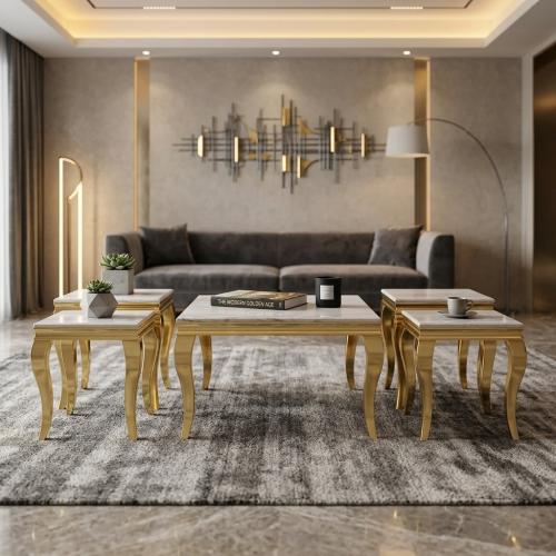طقم طاولات خدمة استيل ورخام 4+1