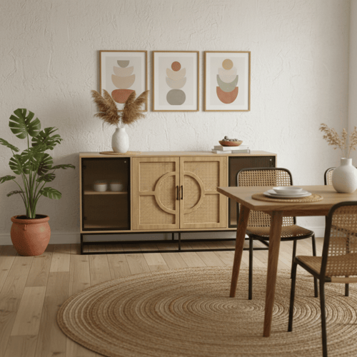 دولاب بوفيه بتصميم عصري ومميز لون بيج