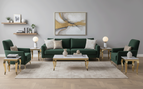 طقم طاولات استيل فاخر برخام طبيعي - 5 قطع