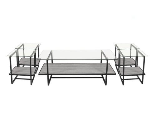 طقم شاى خشب مع زجاج 4+1 اللون رمادى