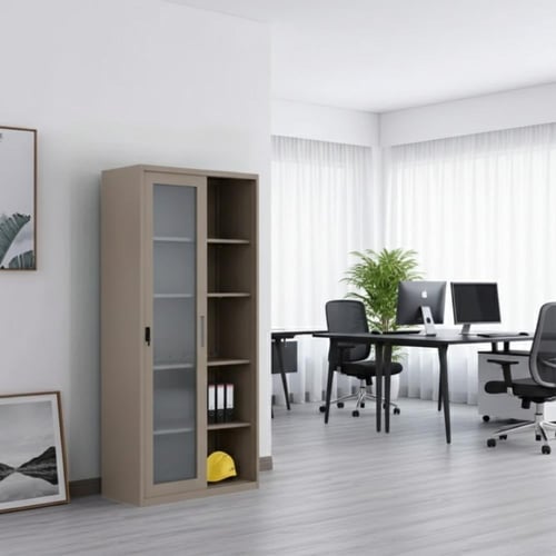 دولاب مكتبي أبواب منزلقة معدن وزجاج