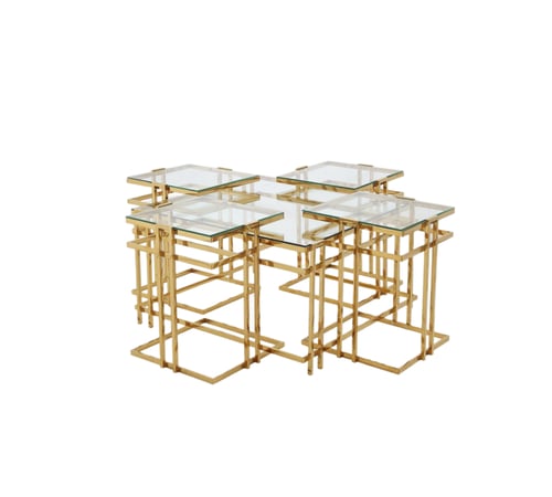 طقم طاولات قهوة استيل زجاج بتصميم عصري 4+1