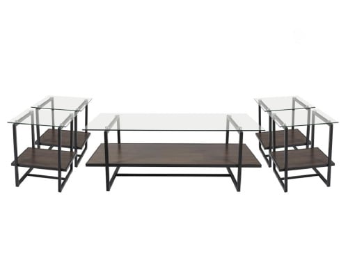 طقم شاى خشب مع زجاج 4+1 اللون بني