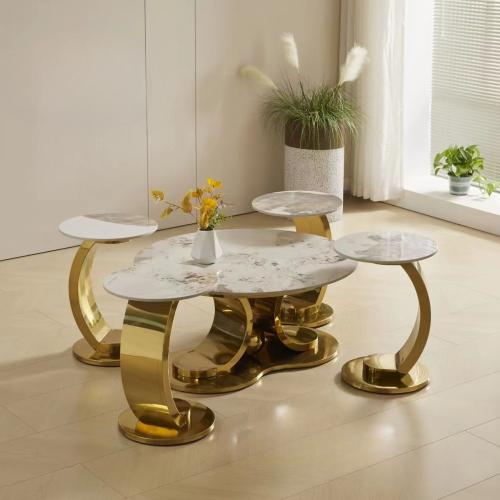 طقم طاولات خدمه استيل و سيراميك 4+1