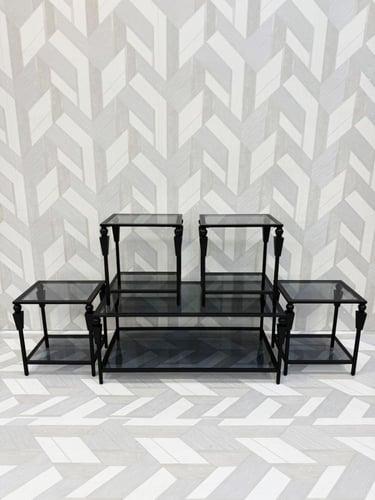 طقم طاولات خدمة 5 قطع بأرفف تخزين