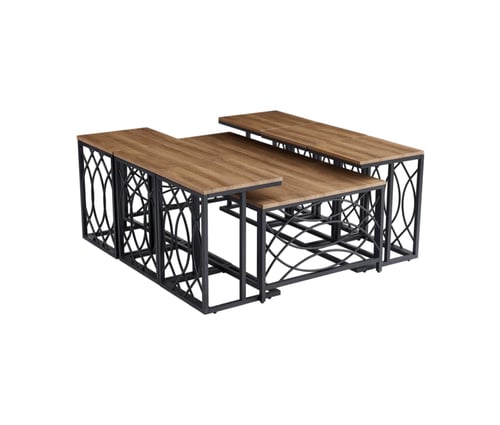 طقم طاولات شاي خشبي فاخر بتصميم عصري 6+1