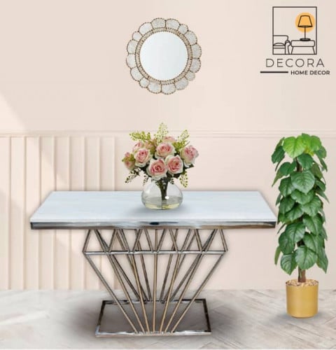 كونسول - طاولة مدخل ستيل فضي مع رخام