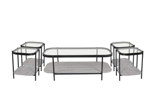 طقم شاى خشب بيضاوي مع زجاج 4+1 اللون رمادى