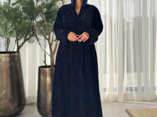 مخمل الشتاء خيطين اسود ونيلي غامق لون رقم 7