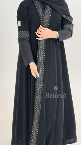 قماش ملكي كوري سواد فاحم تطريز اسود