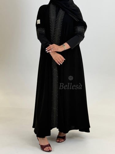 قماش ملكي كوري سواد فاحم تطريز اسود