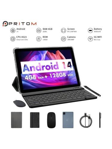 تابلت PRITOM أندرويد 14 شاشة 10.1" 128GB مع غطاء ج...