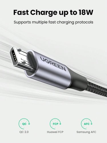 UGREEN كابل USB مضفر 18 واط ميكرو – شحن سريع متواف...