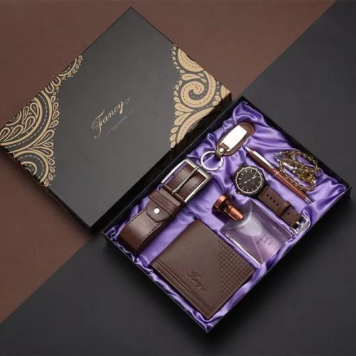 طقم رجالي فاخر 7 في 1 – ساعة نظارات محفظة حزام عطر...