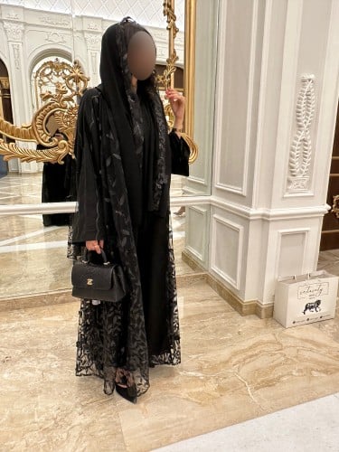 Black lace abaya and lace hijab free