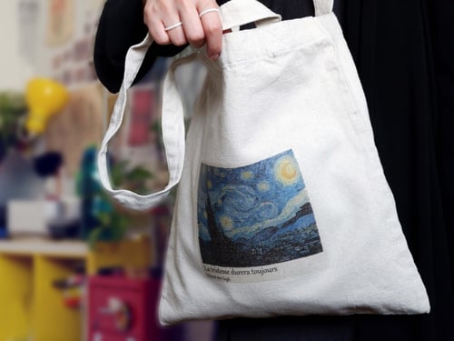 توت باق Tote bag من القطن بتصميم لوحة ليلة مرصعة ب...