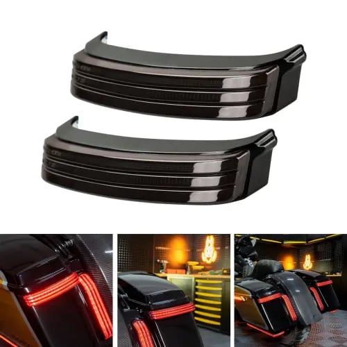 HOGWORKZ Trilogy LED Saddlebag Lights for Harley Touring Motorcycles (2014–2023 Models) Black (Red/Smoked Lens)