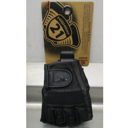 قفازات جلدية سوداء مثقوبة نصف جاب للرجال من Highwa...