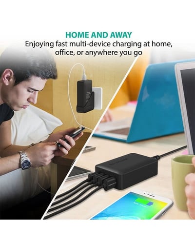 منصة راف باور شاحن جداري 4 منافذ وبأفياش متعددة وب...