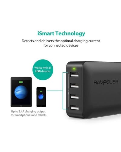منصة راف باور شاحن جداري 4 منافذ وبأفياش متعددة وب...