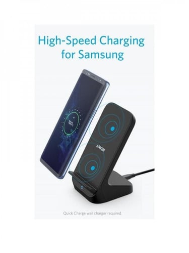 شاحن لاسلكي انكر باورويف مع حامل شحن سريع - اسود