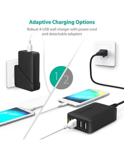 منصة راف باور شاحن جداري 4 منافذ وبأفياش متعددة وب...