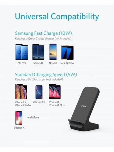 شاحن لاسلكي انكر باورويف مع حامل شحن سريع - اسود