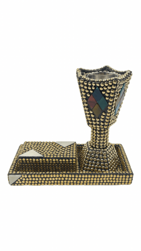 طقم مبخره طويلة و صندوق بخور وصينية جميلة لون ذهبي