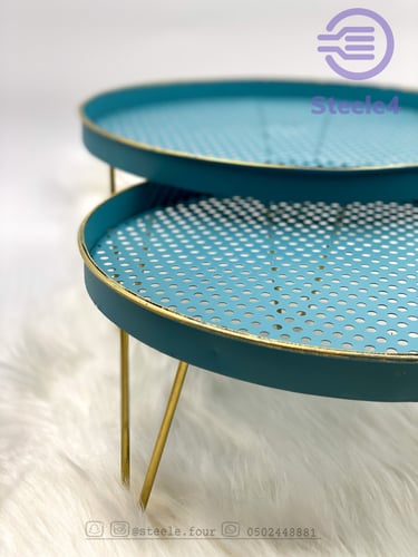 حامل ضيافة وتقديم بأرجل ذهبية سماوي