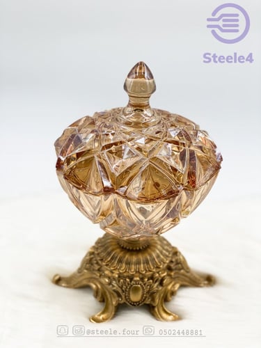 صينية الزجاج الذهبيه بغطاء